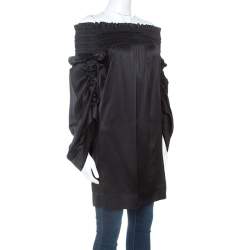 مملوكة مسبقًا Saint Laurent Paris Black Satin Smocked Off Shoulder Top M