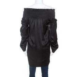 مملوكة مسبقًا Saint Laurent Paris Black Satin Smocked Off Shoulder Top M