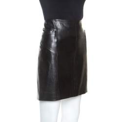 Pre Owned تنورة سان لوران باريس ميني جلد سوداء L