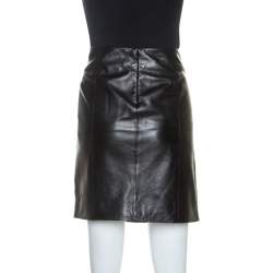 Pre Owned تنورة سان لوران باريس ميني جلد سوداء L