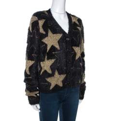 Saint Laurent Paris Black Star Patterned Lurex Jacquard Sweater S