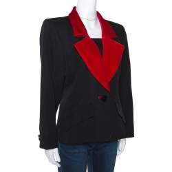 Pre Owned Yves Saint Laurent Rive Gauche Vintage Black Wool Velvet Lapel Blazer L