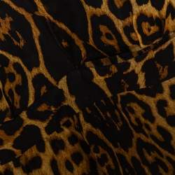 Pre Owned Saint Laurent Paris Brown Leopard Printed Silk Shoulder Padded Mini Dress M