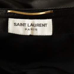 Pre Owned Saint Laurent Paris Black Leather One Shoulder Dress M