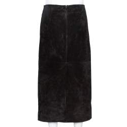 Pre Owned Saint Laurent Paris Black Suede Fitted Midi Skirt S