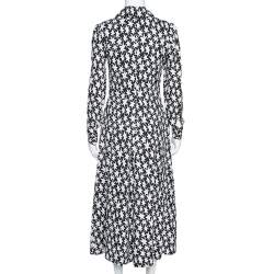 Pre Owned Saint Laurent Paris Monochrome Star Print Crepe Midi Dress M