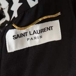 Pre Owned Saint Laurent Paris Monochrome Star Print Crepe Midi Dress M