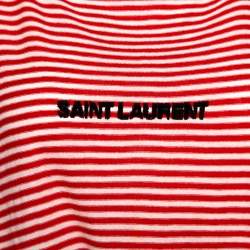 مملوكة مسبقًا Saint Laurent Paris Red & White Striped Knit Logo Detail T Shirt M