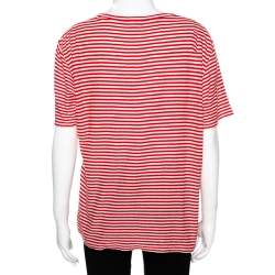 مملوكة مسبقًا Saint Laurent Paris Red & White Striped Knit Logo Detail T Shirt M