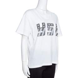 مملوكة مسبقًا Saint Laurent Paris White YSL Print Cotton Crew Neck T-Shirt M