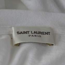 مملوكة مسبقًا Saint Laurent Paris White YSL Print Cotton Crew Neck T-Shirt M