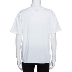 مملوكة مسبقًا Saint Laurent Paris White YSL Print Cotton Crew Neck T-Shirt M