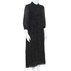 Pre Owned Saint Laurent Paris Black/White Silk Lavalliere Neck Dress M