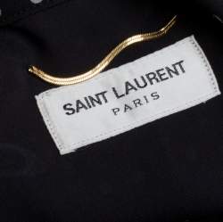 Pre Owned Saint Laurent Paris Black/White Silk Lavalliere Neck Dress M