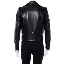 مملوكة مسبقًا Saint Laurent Paris Black Leather Cropped Biker Jacket S