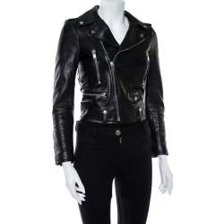 مملوكة مسبقًا Saint Laurent Paris Black Leather Cropped Biker Jacket S
