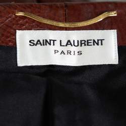 Saint Laurent Brown Leather Ruffle Detail Zip Front Mini Skirt S