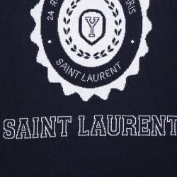 Pre Owned Saint Laurent Navy Blue Intarsia Knit University Crewneck Jumper S
