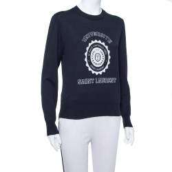 Pre Owned Saint Laurent Navy Blue Intarsia Knit University Crewneck Jumper S