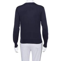 Pre Owned Saint Laurent Navy Blue Intarsia Knit University Crewneck Jumper S