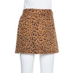 Saint Laurent Paris Brown Leopard Printed Denim Mini Skirt M