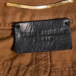 Saint Laurent Paris Brown Leopard Printed Denim Mini Skirt M