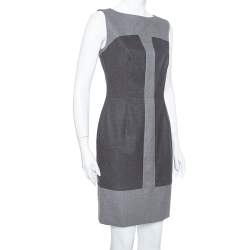Pre Owned Saint Laurent Paris Grey Wool Paneled Sleeveless Sheath Dress M