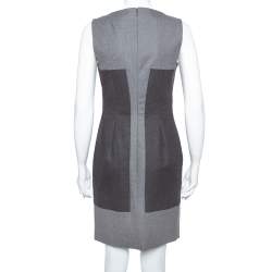 Pre Owned Saint Laurent Paris Grey Wool Paneled Sleeveless Sheath Dress M
