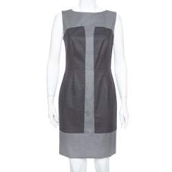 Pre Owned Saint Laurent Paris Grey Wool Paneled Sleeveless Sheath Dress M