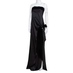 Yves Saint Laurent Edition Soir Black Silk Thigh High Slit Detail Strapless Gown M