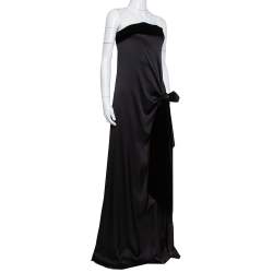 Yves Saint Laurent Edition Soir Black Silk Thigh High Slit Detail Strapless Gown M