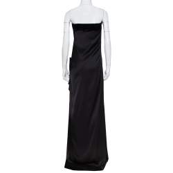 Yves Saint Laurent Edition Soir Black Silk Thigh High Slit Detail Strapless Gown M