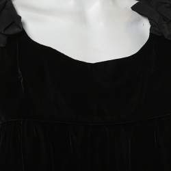 Yves Saint Laurent Black Velvet Bow Trim Detail Shift Dress S