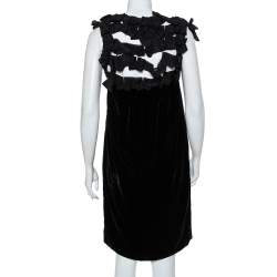 Yves Saint Laurent Black Velvet Bow Trim Detail Shift Dress S