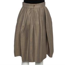 Pre Owned Yves Saint Laurent Beige Wool & Silk A-Line Skirt S