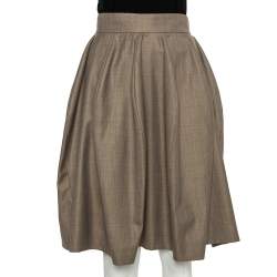 Pre Owned Yves Saint Laurent Beige Wool & Silk A-Line Skirt S