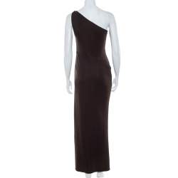 مملوكة مسبقًا Yves Saint Laurent Rive Gauche Brown Knit One Shoulder Maxi Dress M