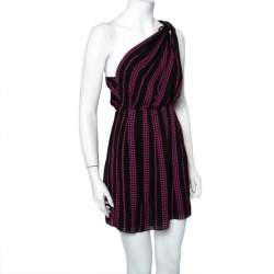 مملوكة مسبقًا Saint Laurent Paris Black Star Printed Chiffon One Shoulder Mini Dress M