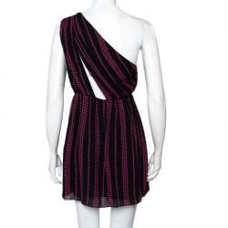 مملوكة مسبقًا Saint Laurent Paris Black Star Printed Chiffon One Shoulder Mini Dress M