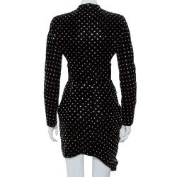 مملوكة مسبقًا Saint Laurent Paris Black Velvet Crystal Embellished Cutout Detail Faux Wrap Mini Dress M