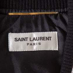 Saint Laurent Paris Black & Pink Satin Button Front Bomber Jacket L