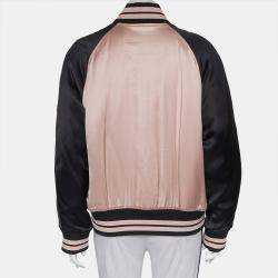Saint Laurent Paris Black & Pink Satin Button Front Bomber Jacket L