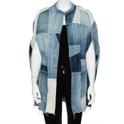 Saint Laurent Paris Blue Denim Patched Open Front Cape S