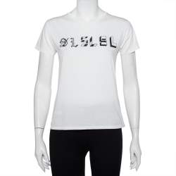 Saint Laurent Paris White Cotton Logo Printed T-Shirt S