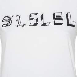Saint Laurent Paris White Cotton Logo Printed T-Shirt S