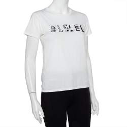 Saint Laurent Paris White Cotton Logo Printed T-Shirt S