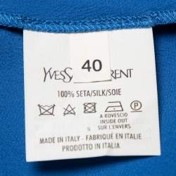 Pre Owned توب أيف سان لورنا حرير ساتان أزرق رقبة سابرينا مقاس متوسط - ميديوم