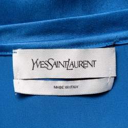 Pre Owned توب أيف سان لورنا حرير ساتان أزرق رقبة سابرينا مقاس متوسط - ميديوم