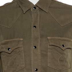Saint Laurent Paris Military Green Lyocell Button Front Shirt M