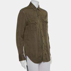 Saint Laurent Paris Military Green Lyocell Button Front Shirt M